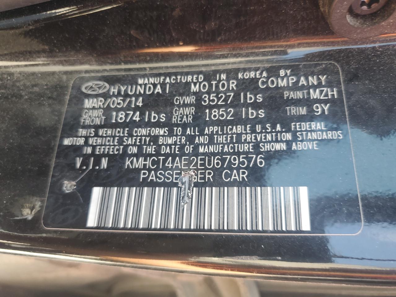 2014 Hyundai Accent Gls VIN: KMHCT4AE2EU679576 Lot: 69548245