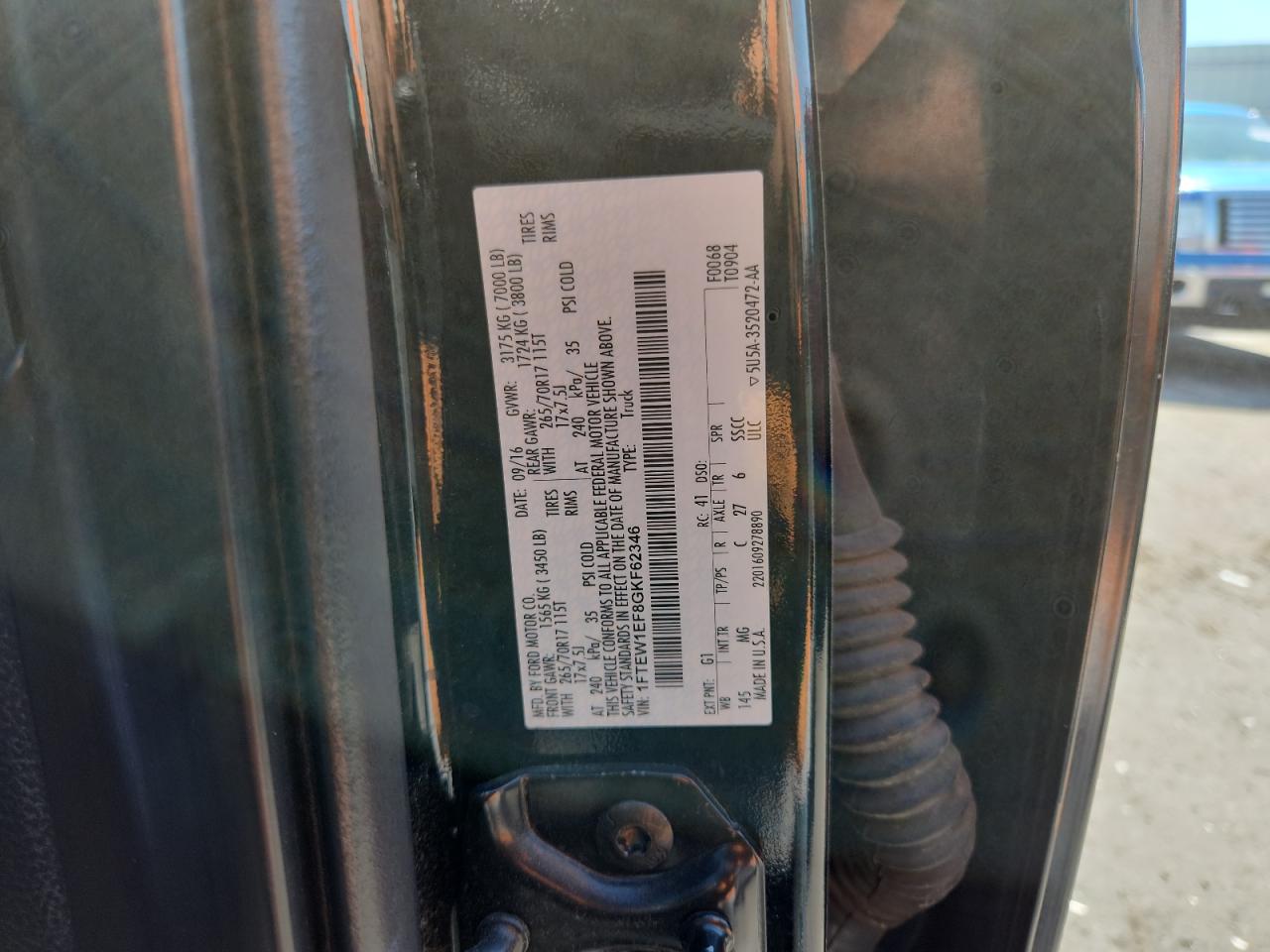 2016 Ford F150 Supercrew VIN: 1FTEW1EF8GKF62346 Lot: 86104165