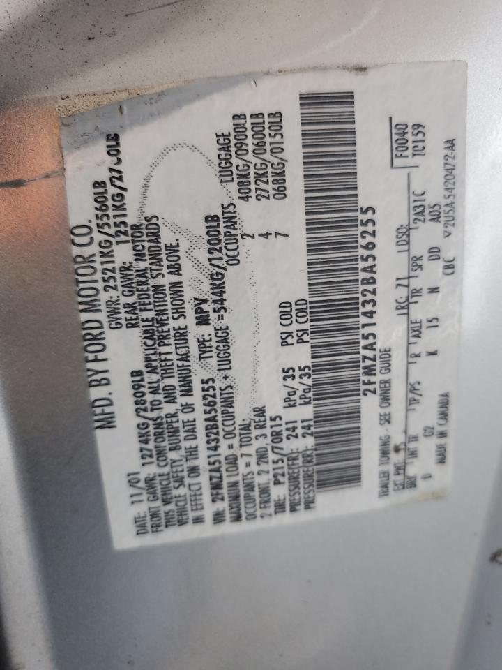 2002 Ford Windstar Lx VIN: 2FMZA51432BA56255 Lot: 69800115