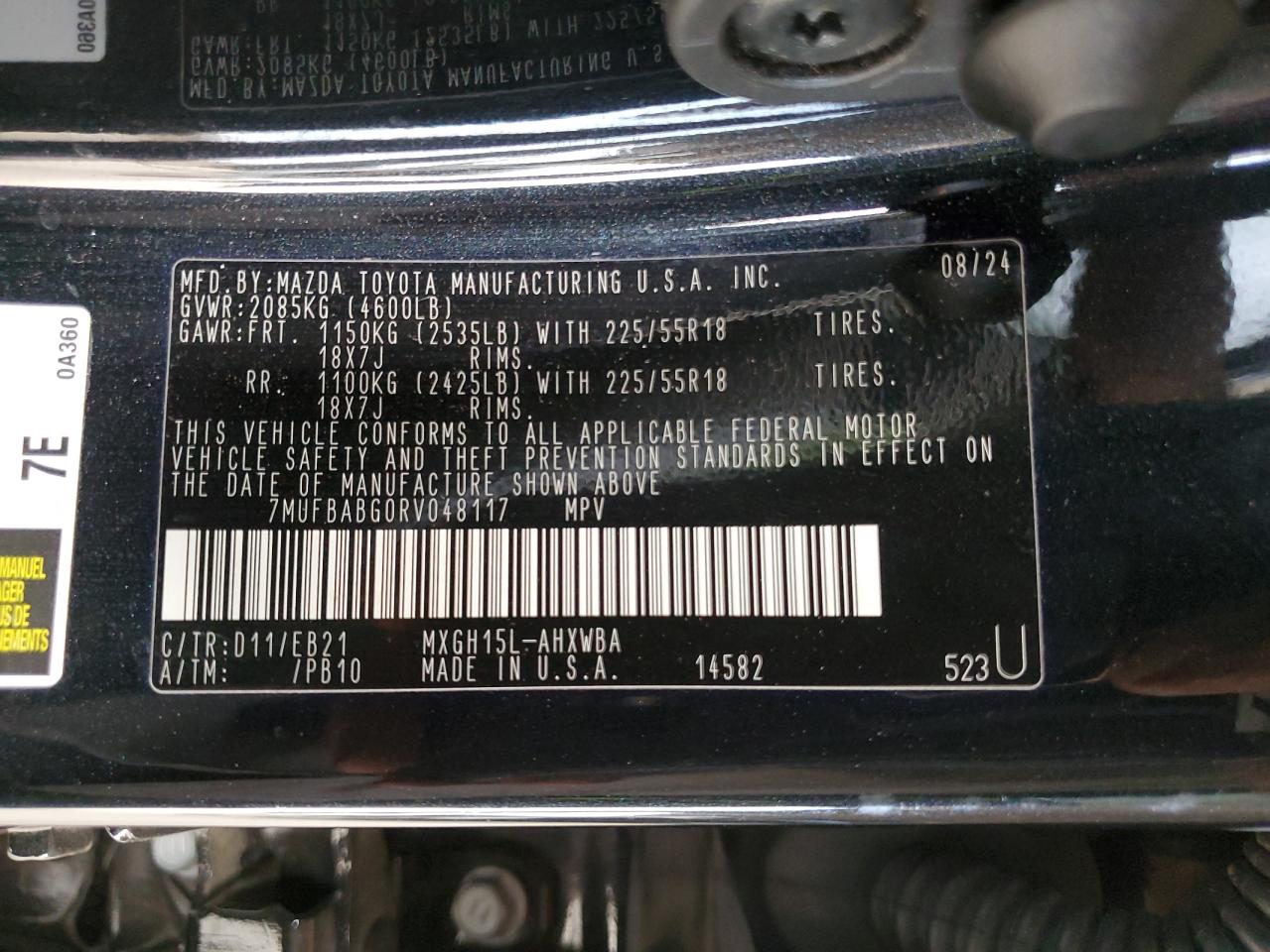 2024 Toyota Corolla Cross Se VIN: 7MUFBABG0RV048117 Lot: 70334535