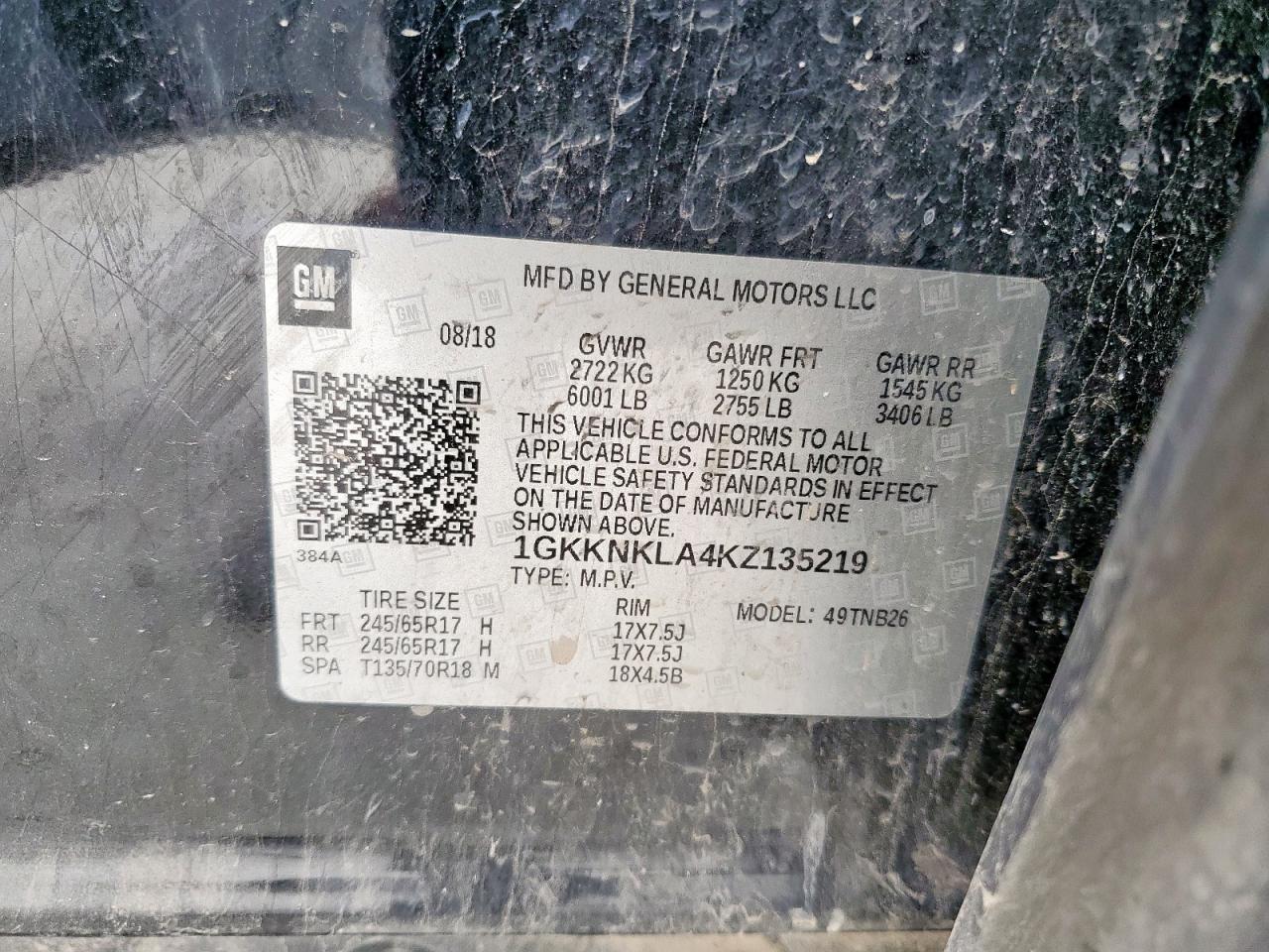 2019 GMC Acadia Sle VIN: 1GKKNKLA4KZ135219 Lot: 70644045