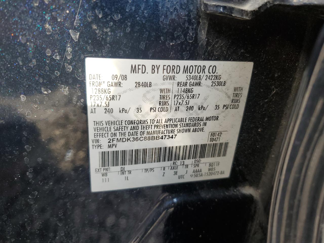 2008 Ford Edge Se VIN: 2FMDK36C88BB47347 Lot: 67291135