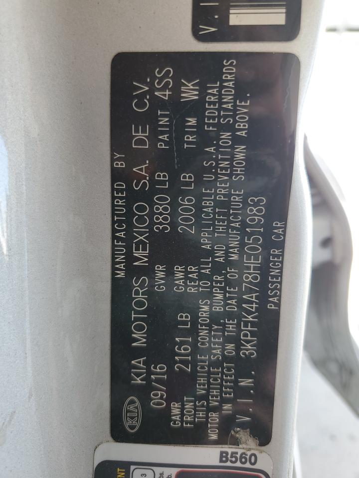 2017 Kia Forte Lx VIN: 3KPFK4A78HE051983 Lot: 68829515