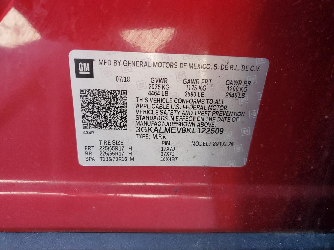 2019 GMC Terrain Sle VIN: 3GKALMEV8KL122509 Lot: 70282375