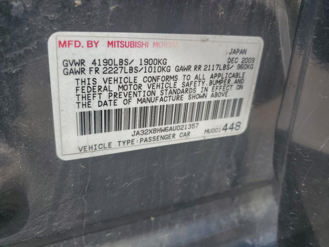 2010 Mitsubishi Lancer Gts VIN: JA32X8HW6AU021357 Lot: 69638705