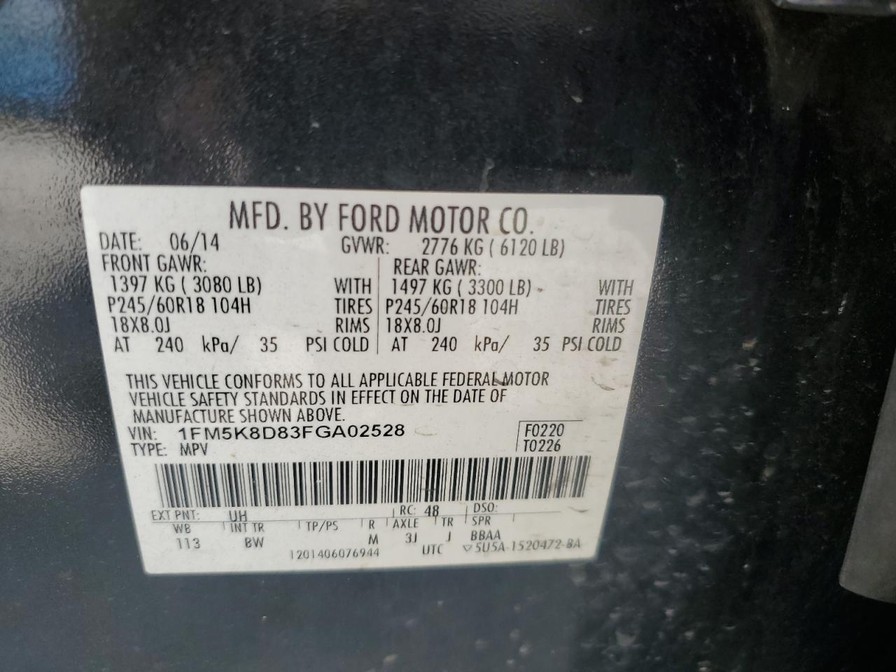 2015 Ford Explorer Xlt VIN: 1FM5K8D83FGA02528 Lot: 68773595