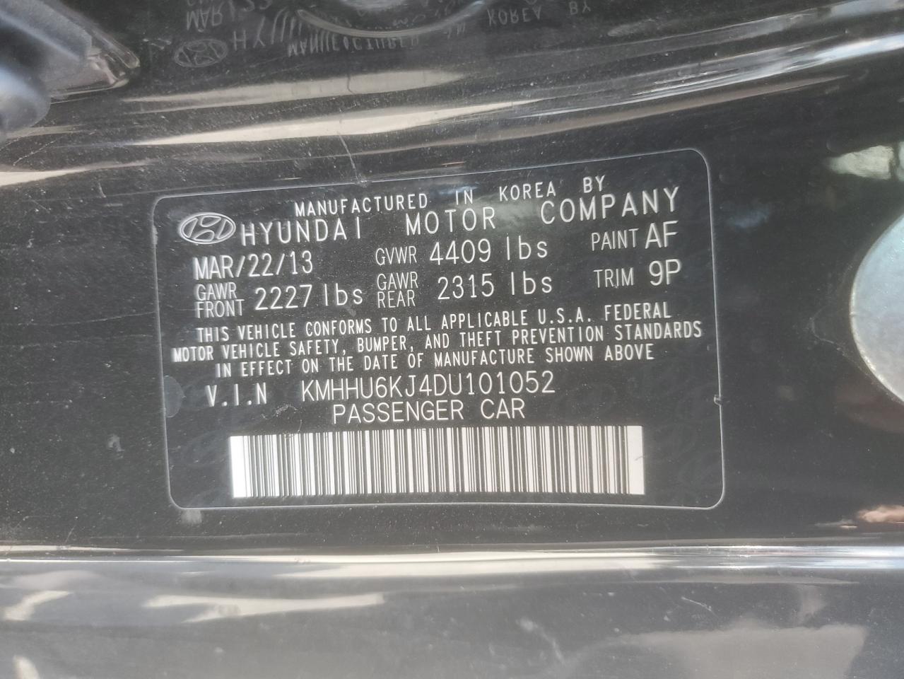 2013 Hyundai Genesis Coupe 3.8L VIN: KMHHU6KJ4DU101052 Lot: 70898765