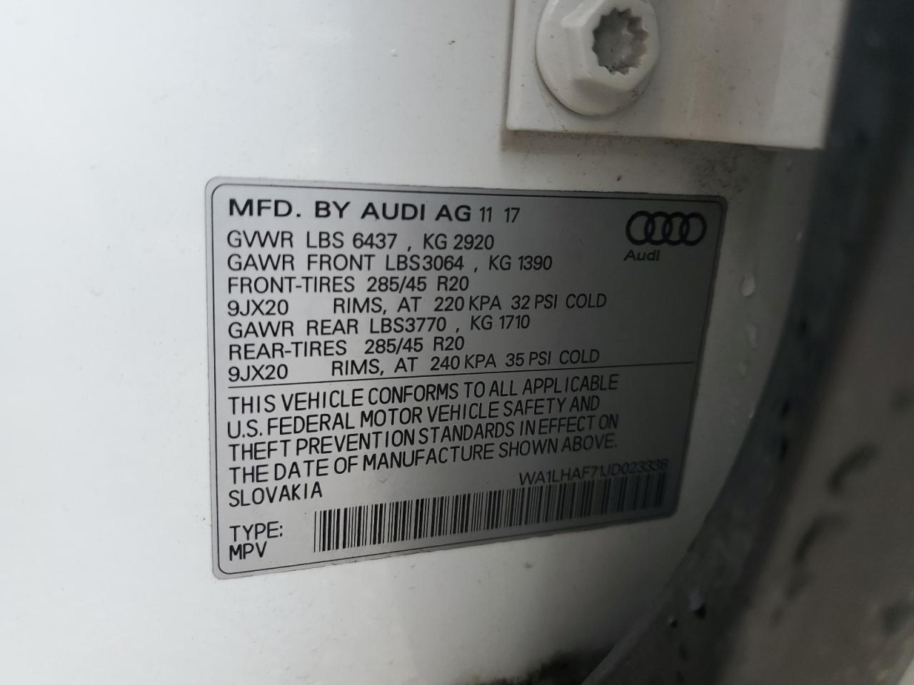 2018 Audi Q7 Premium Plus VIN: WA1LHAF71JD023338 Lot: 69204525