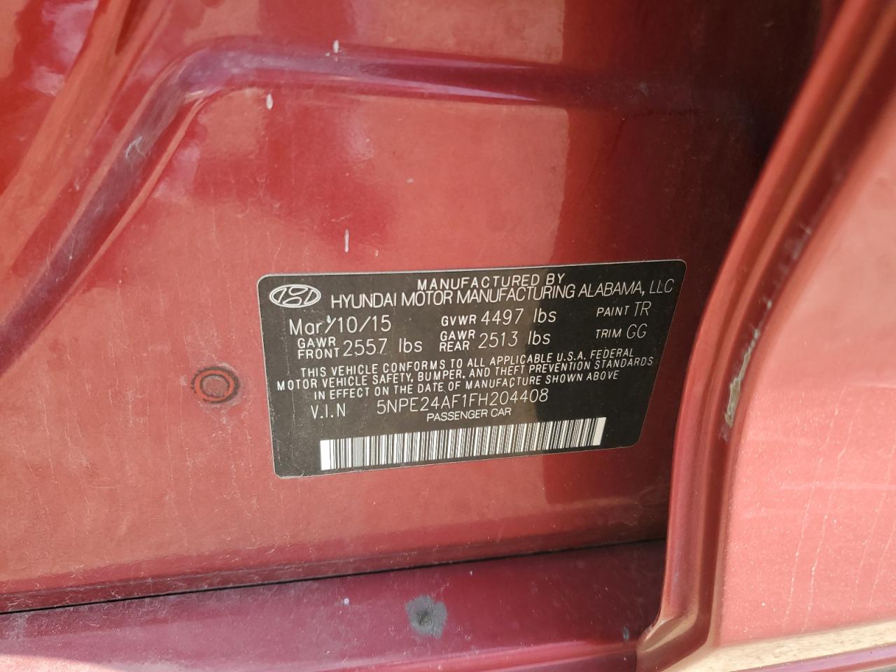 2015 Hyundai Sonata Se VIN: 5NPE24AF1FH204408 Lot: 68135005