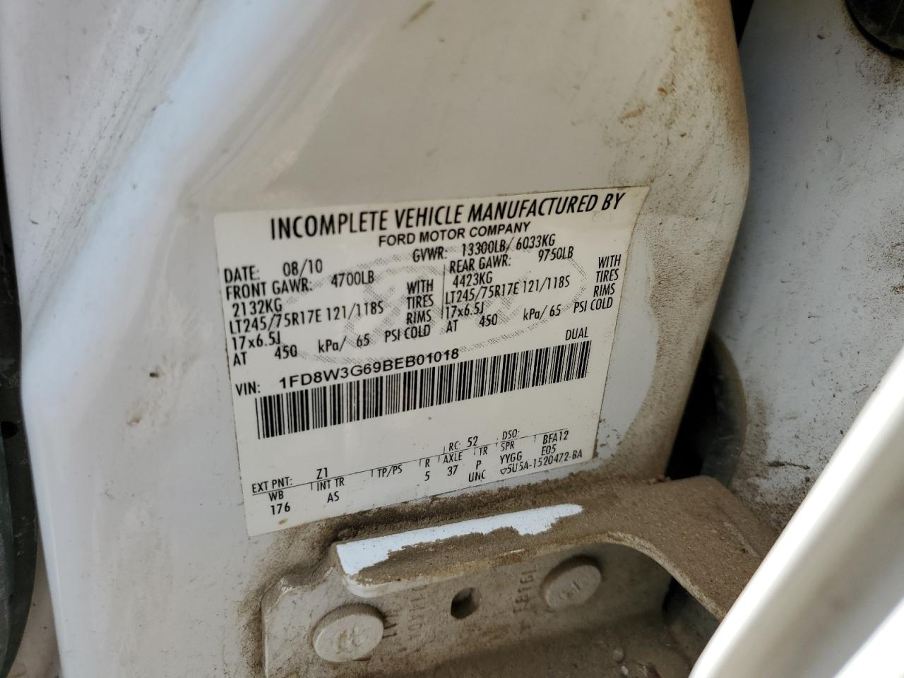 2011 Ford F350 Super Duty VIN: 1FD8W3G69BEB01018 Lot: 69386635