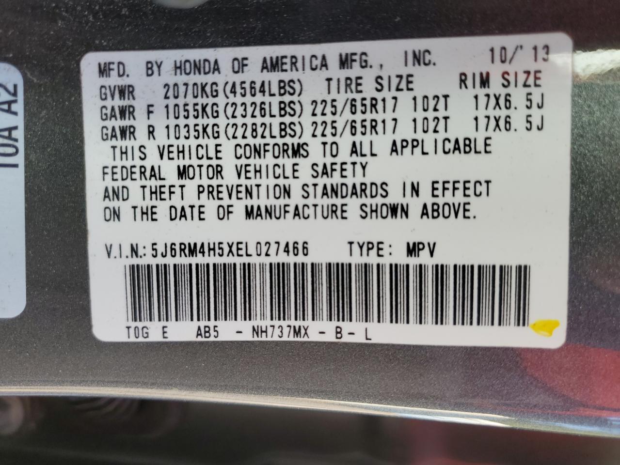 2014 Honda Cr-V Ex VIN: 5J6RM4H5XEL027466 Lot: 70343095