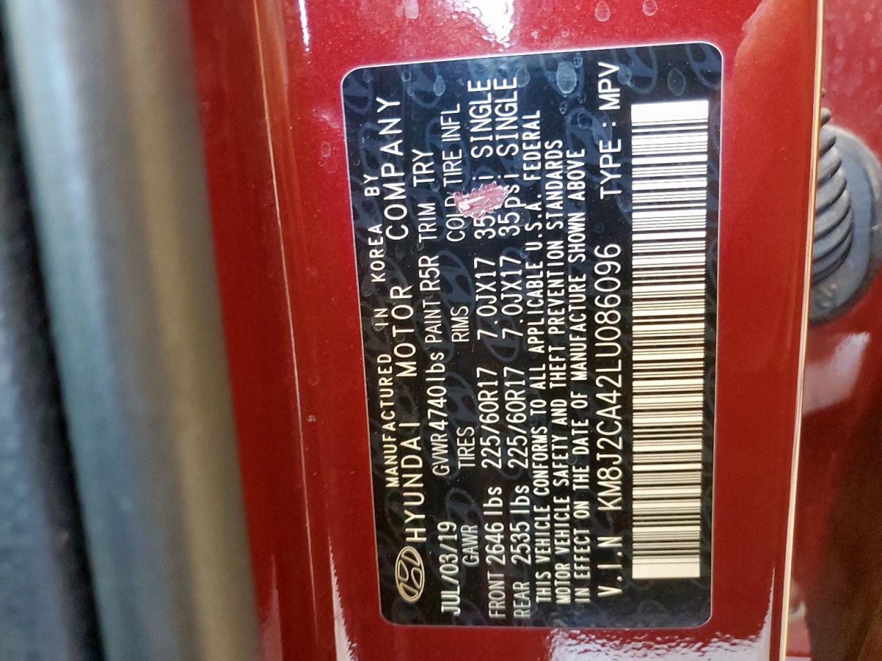 KM8J2CA42LU086096 2020 Hyundai Tucson Se