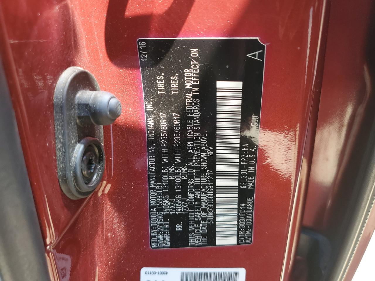 2017 Toyota Sienna Le VIN: 5TDKZ3DC6HS811217 Lot: 70037305