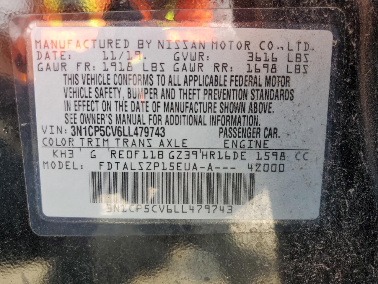 2020 Nissan Kicks Sv VIN: 3N1CP5CV6LL479743 Lot: 68718665