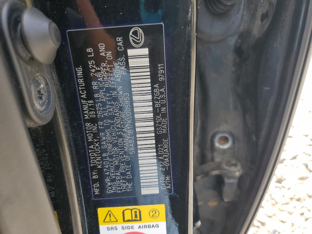 2019 Lexus Es 350 VIN: 58ABZ1B17KU005853 Lot: 68300725