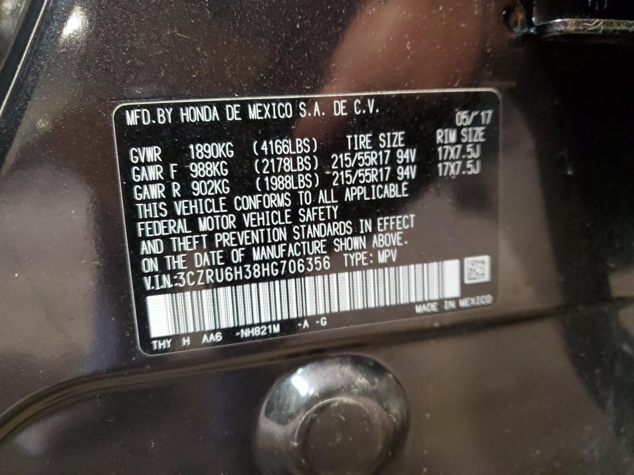 3CZRU6H38HG706356 2017 Honda Hr-V Lx