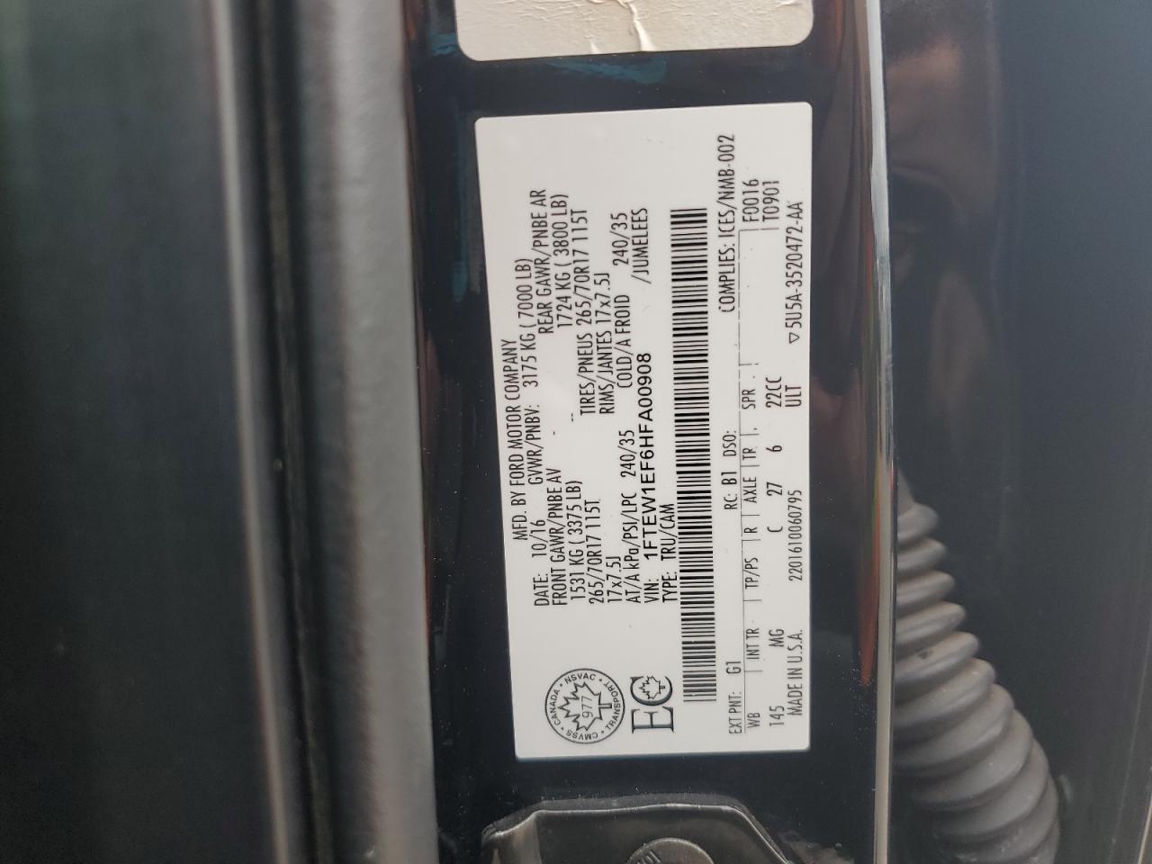 2017 Ford F150 Supercrew VIN: 1FTEW1EF6HFA00908 Lot: 68379335