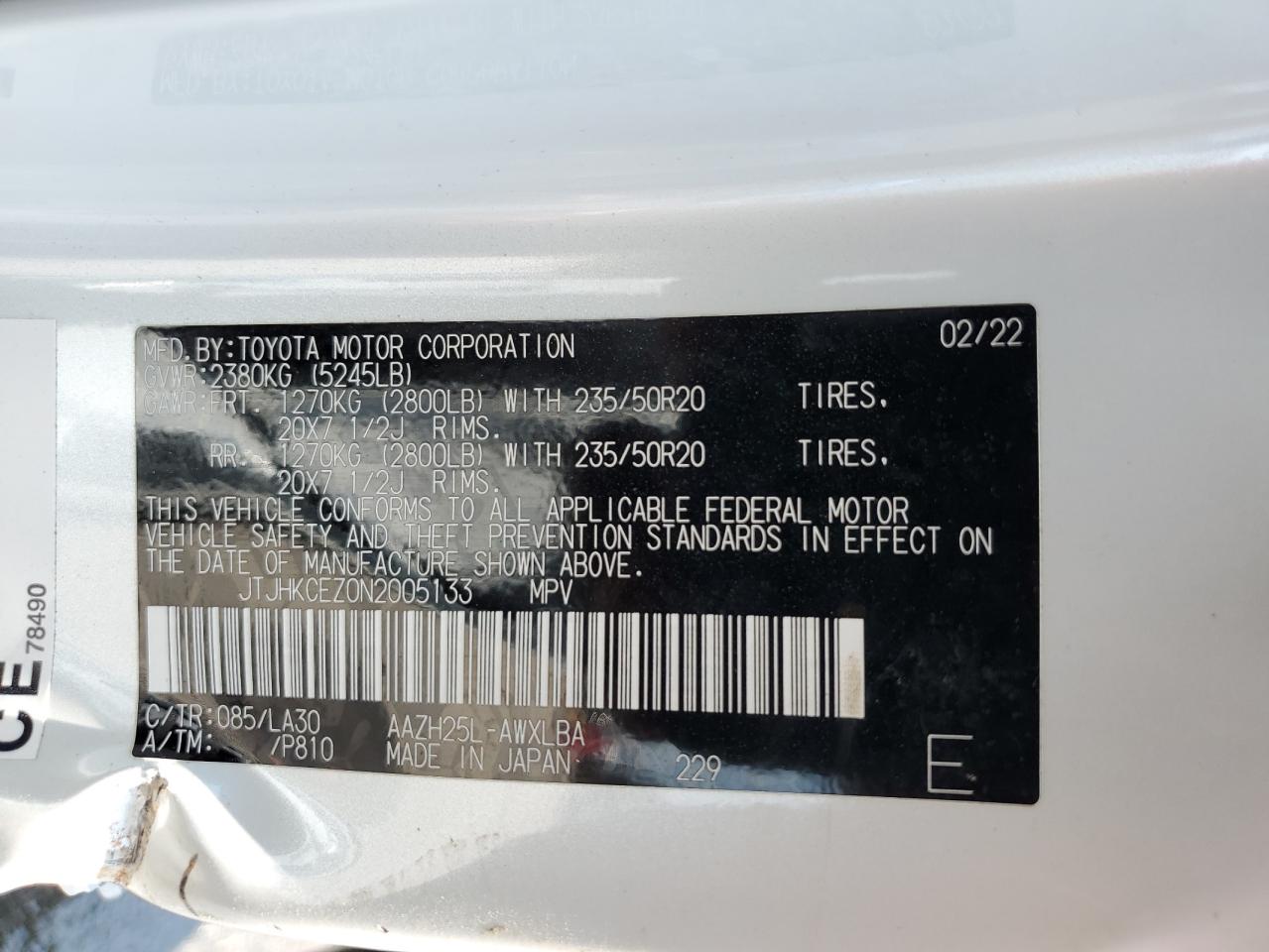 2022 Lexus Nx 350H VIN: JTJHKCEZ0N2005133 Lot: 69475885