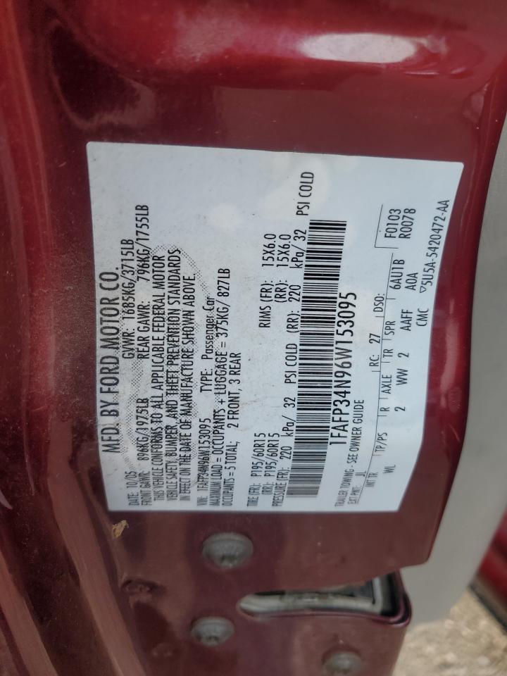 2006 Ford Focus Zx4 VIN: 1FAFP34N96W153095 Lot: 93617265