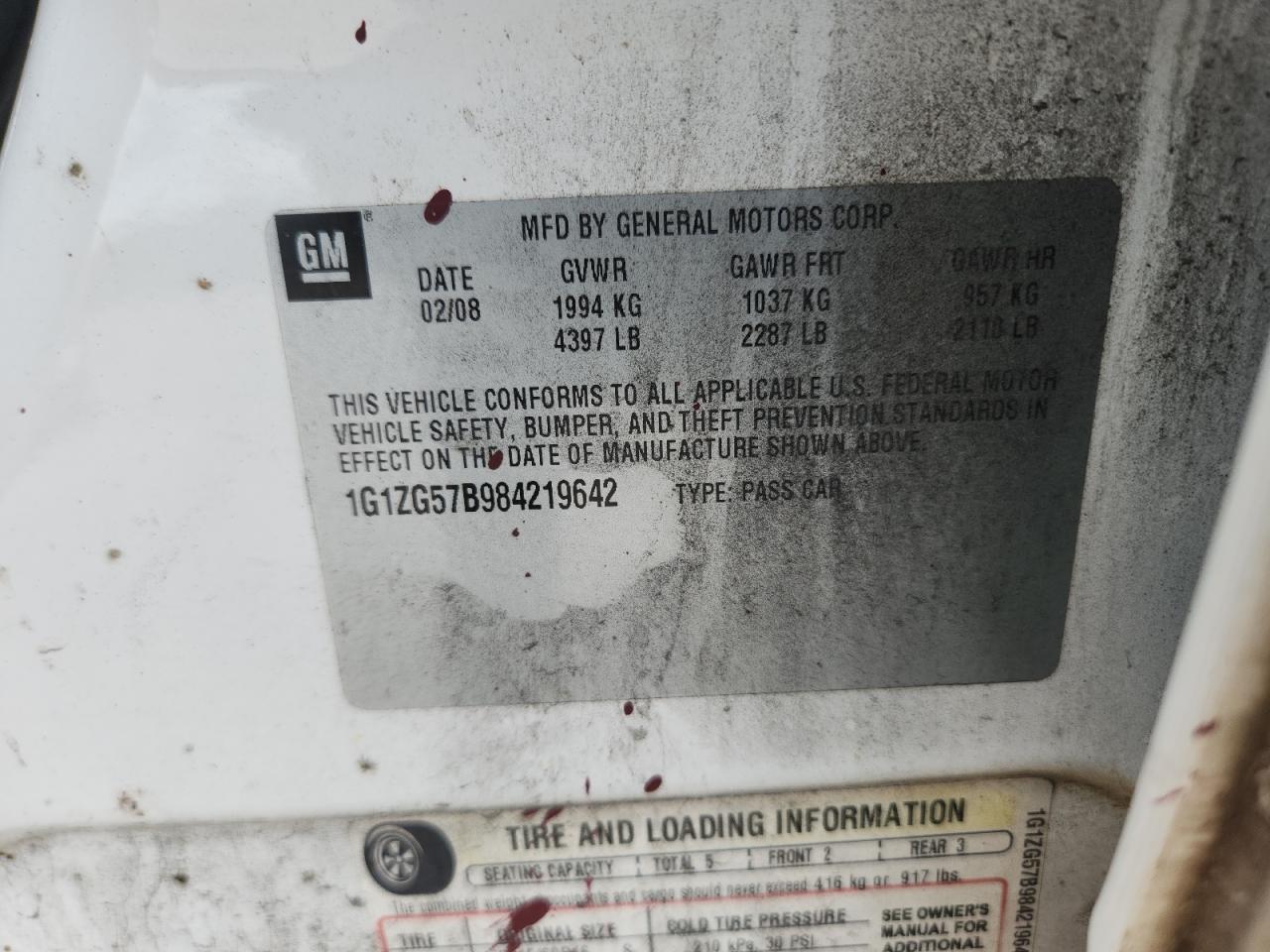 2008 Chevrolet Malibu Ls VIN: 1G1ZG57B984219642 Lot: 68888835