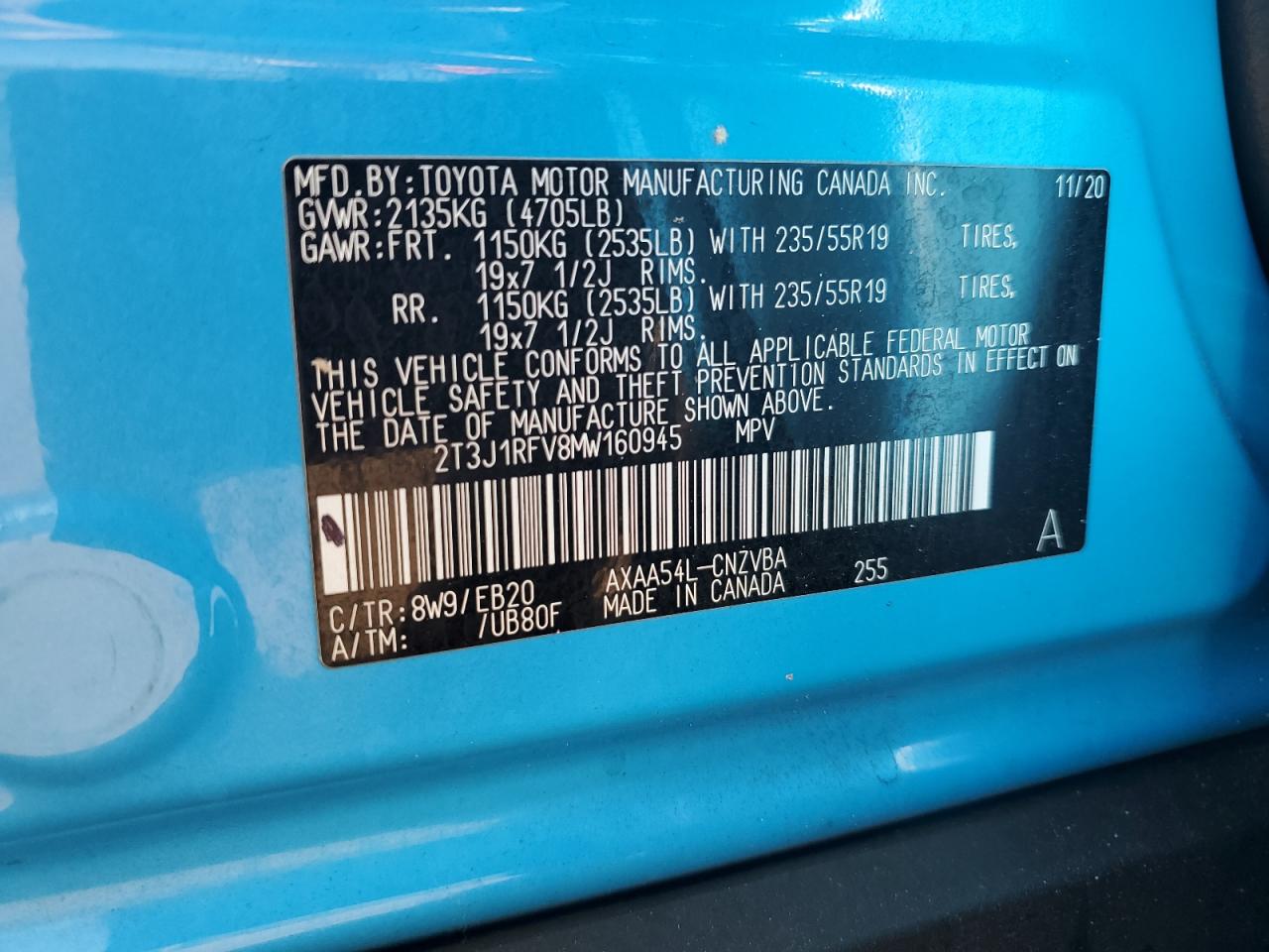 2021 Toyota Rav4 Adventure VIN: 2T3J1RFV8MW160945 Lot: 69744685