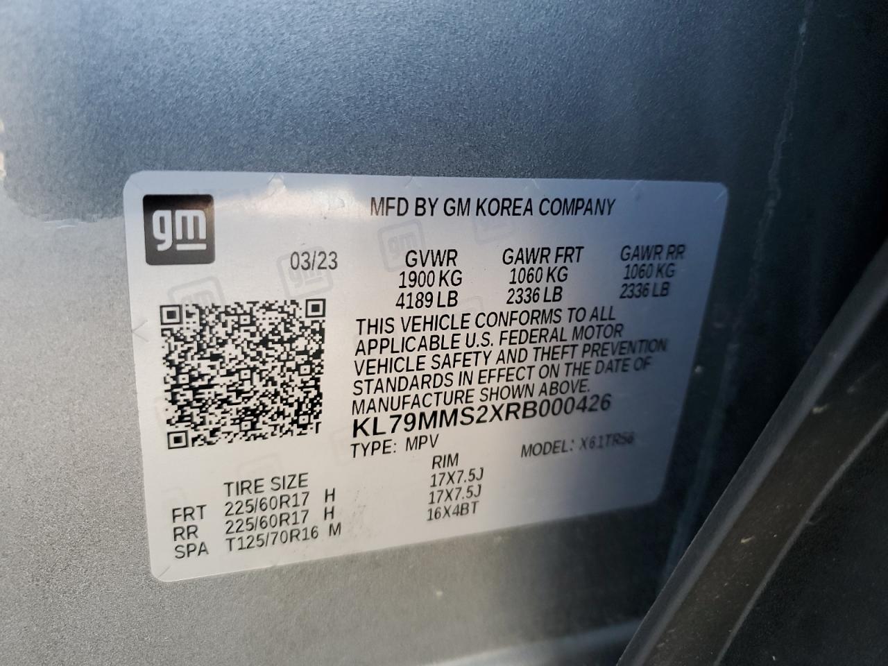 2024 Chevrolet Trailblazer Ls VIN: KL79MMS2XRB000426 Lot: 69038885