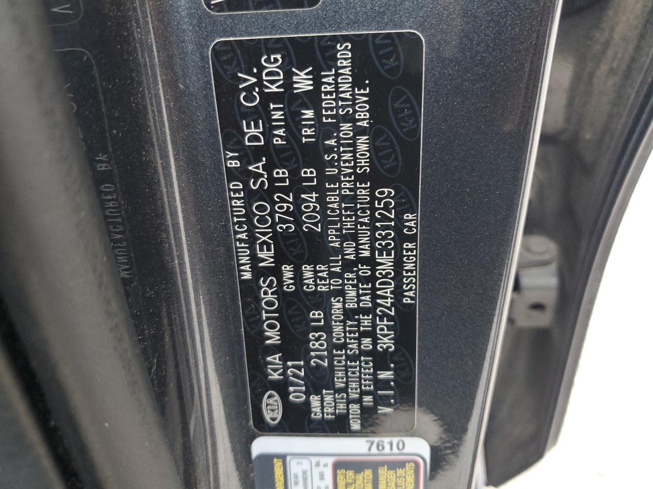 3KPF24AD3ME331259 2021 Kia Forte Fe