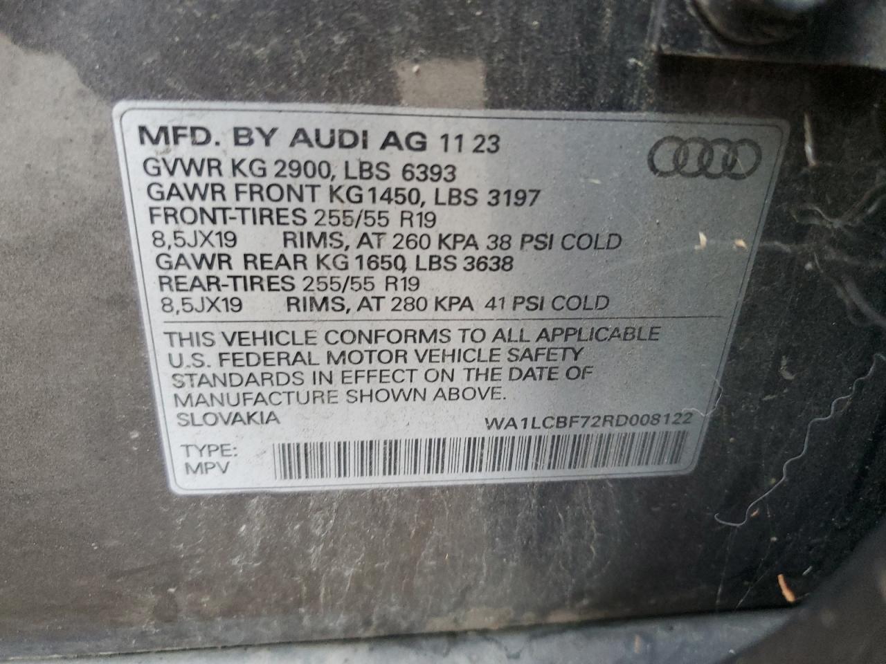 2024 Audi Q7 Premium Plus VIN: WA1LCBF72RD008122 Lot: 68913375