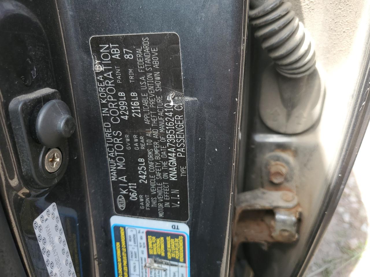 2011 Kia Optima Lx VIN: KNAGM4A73B5162410 Lot: 70562665