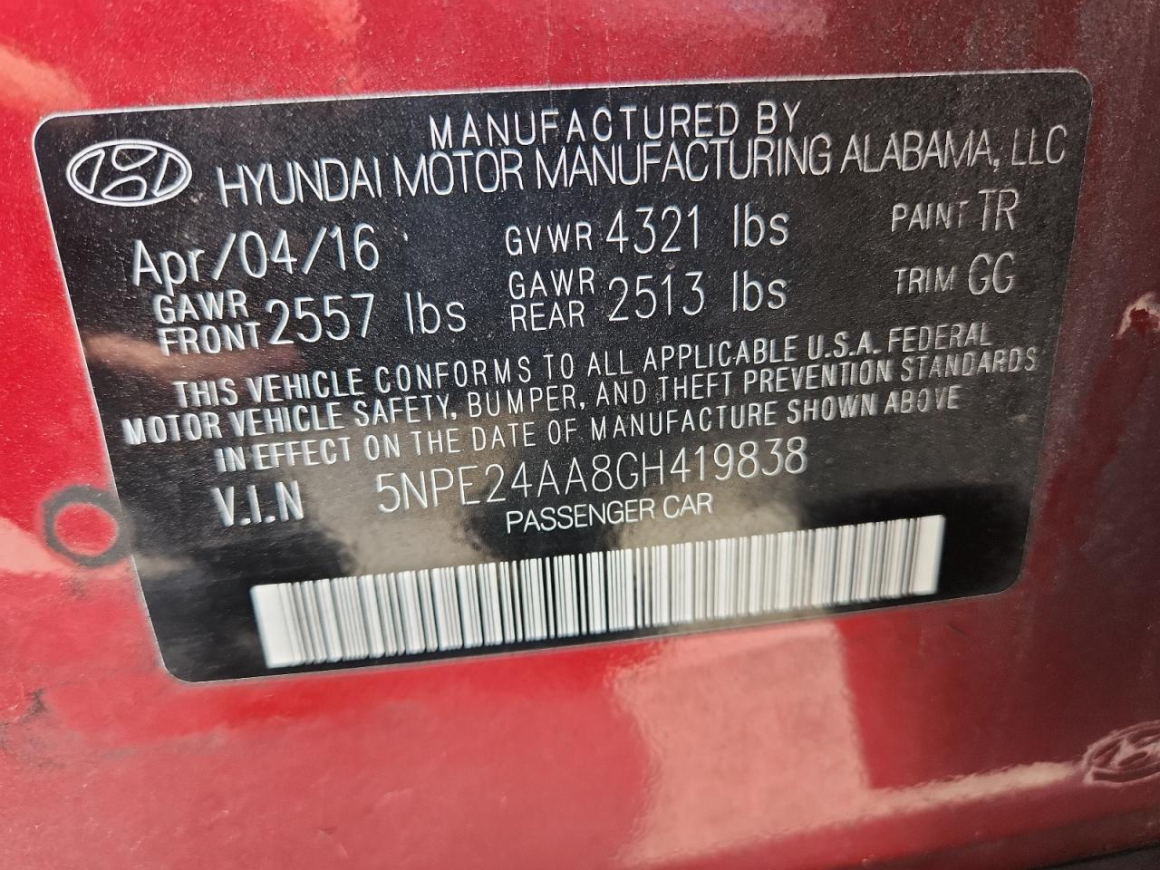 2016 Hyundai Sonata Eco VIN: 5NPE24AA8GH419838 Lot: 70694595