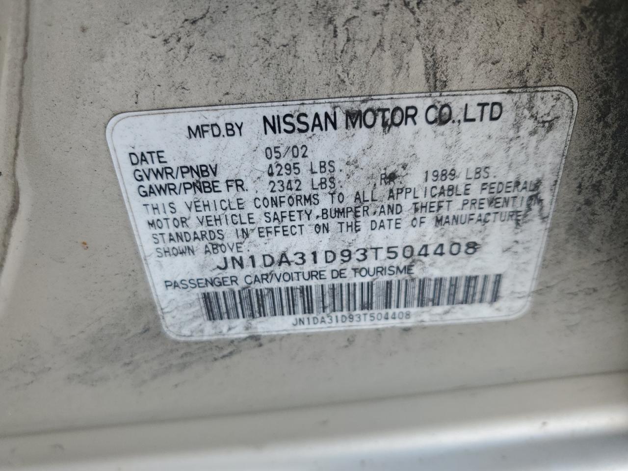 2003 Nissan Maxima Gle VIN: JN1DA31D93T504408 Lot: 71070395