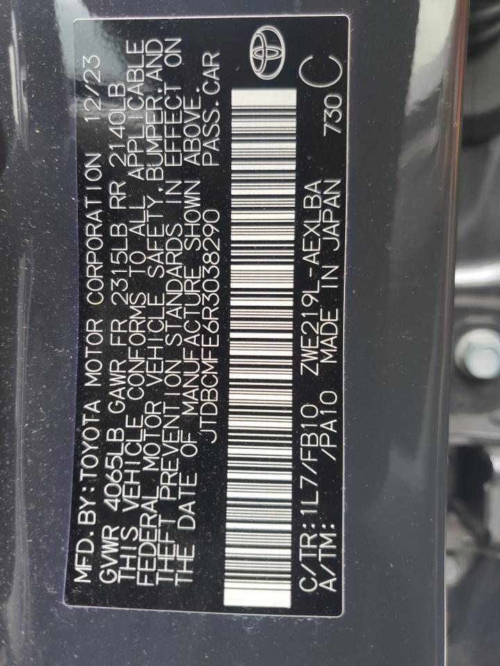 2024 Toyota Corolla Le VIN: JTDBCMFE6R3038290 Lot: 67079085