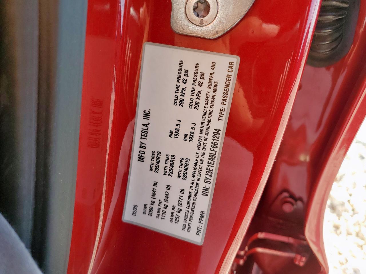 2020 Tesla Model 3 VIN: 5YJ3E1EA9LF661294 Lot: 70381285