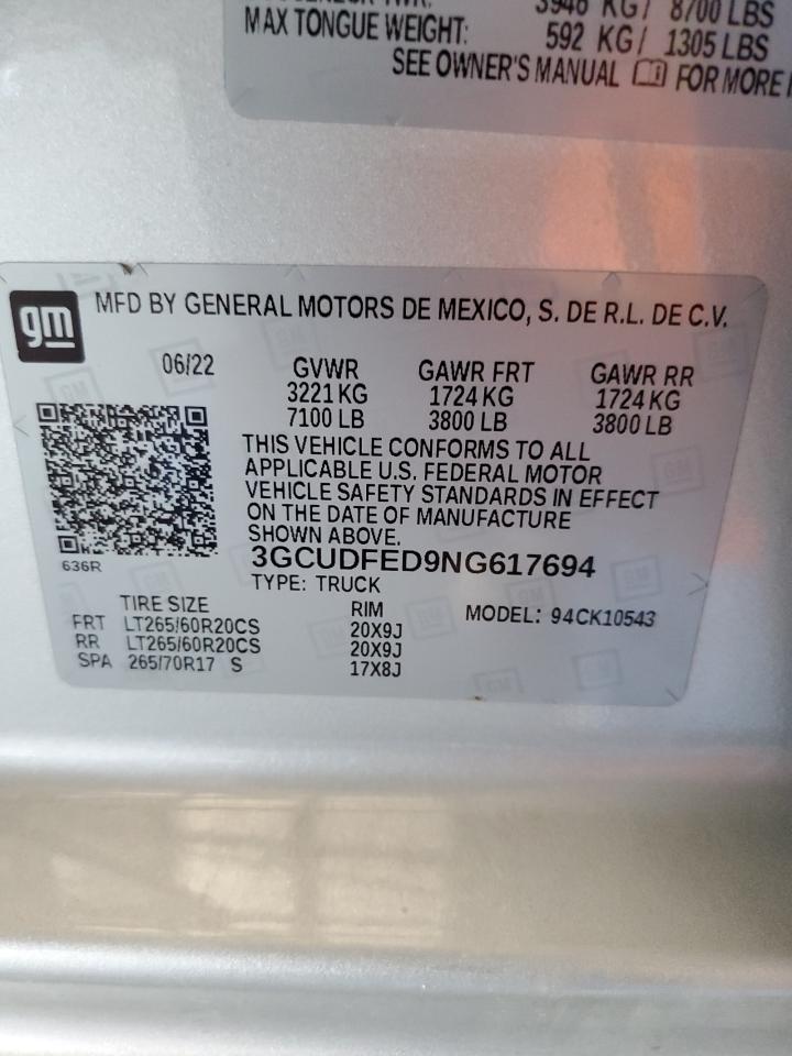 2022 Chevrolet Silverado K1500 Lt Trail Boss VIN: 3GCUDFED9NG617694 Lot: 70034245