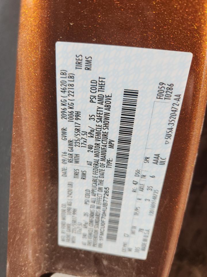 2017 Ford Escape S VIN: 1FMCU0F70HUB77265 Lot: 71007765