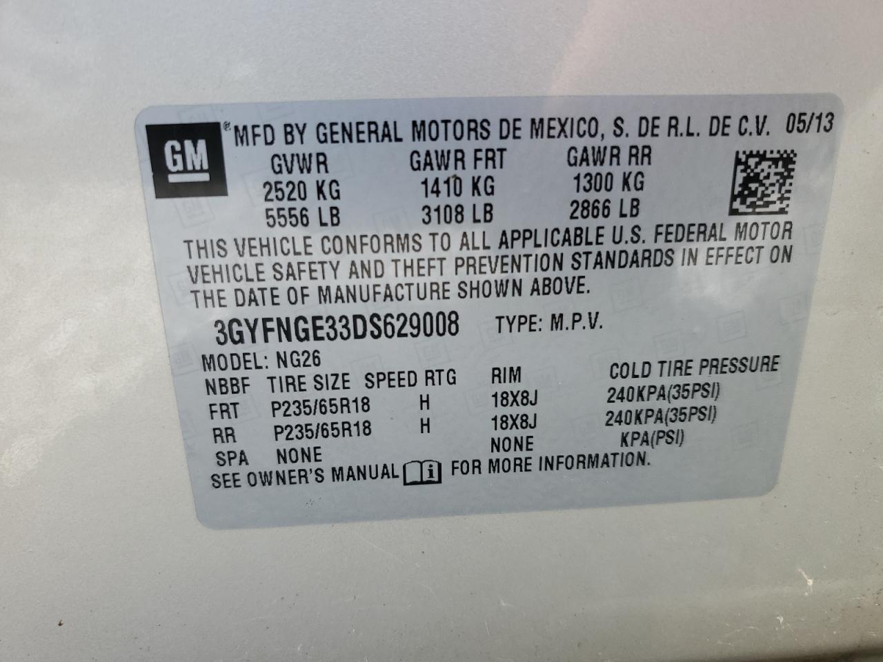 2013 Cadillac Srx Luxury Collection VIN: 3GYFNGE33DS629008 Lot: 70563595