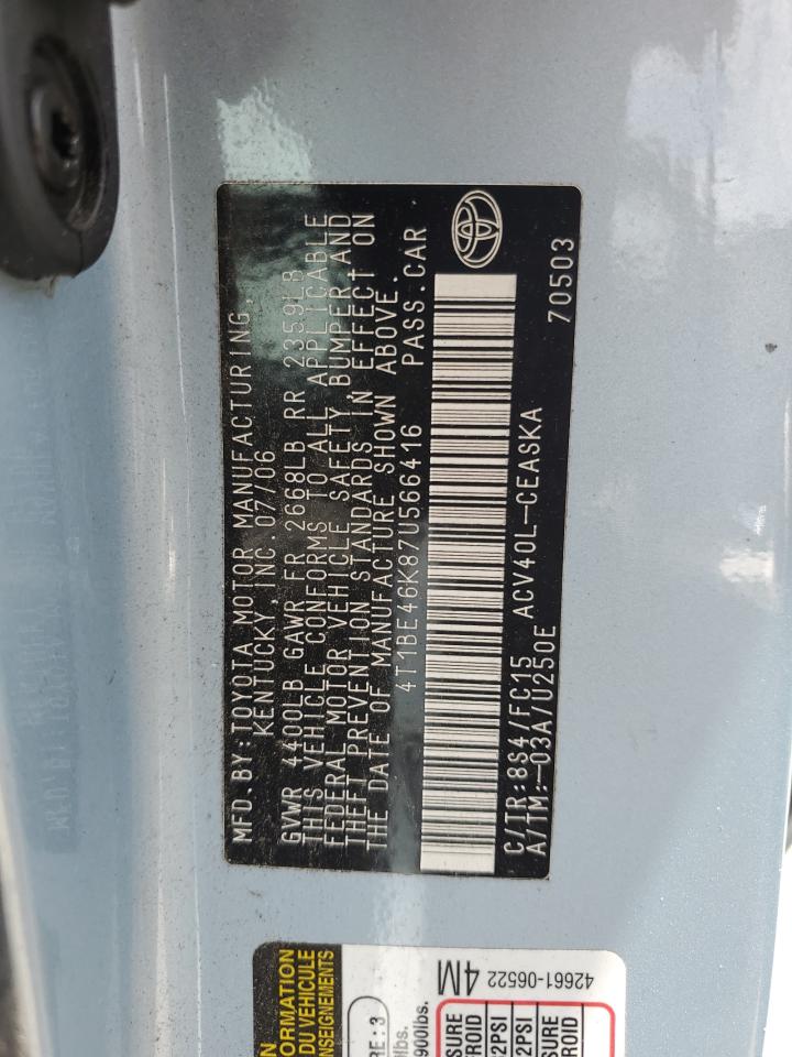 4T1BE46K87U566416 2007 Toyota Camry Ce