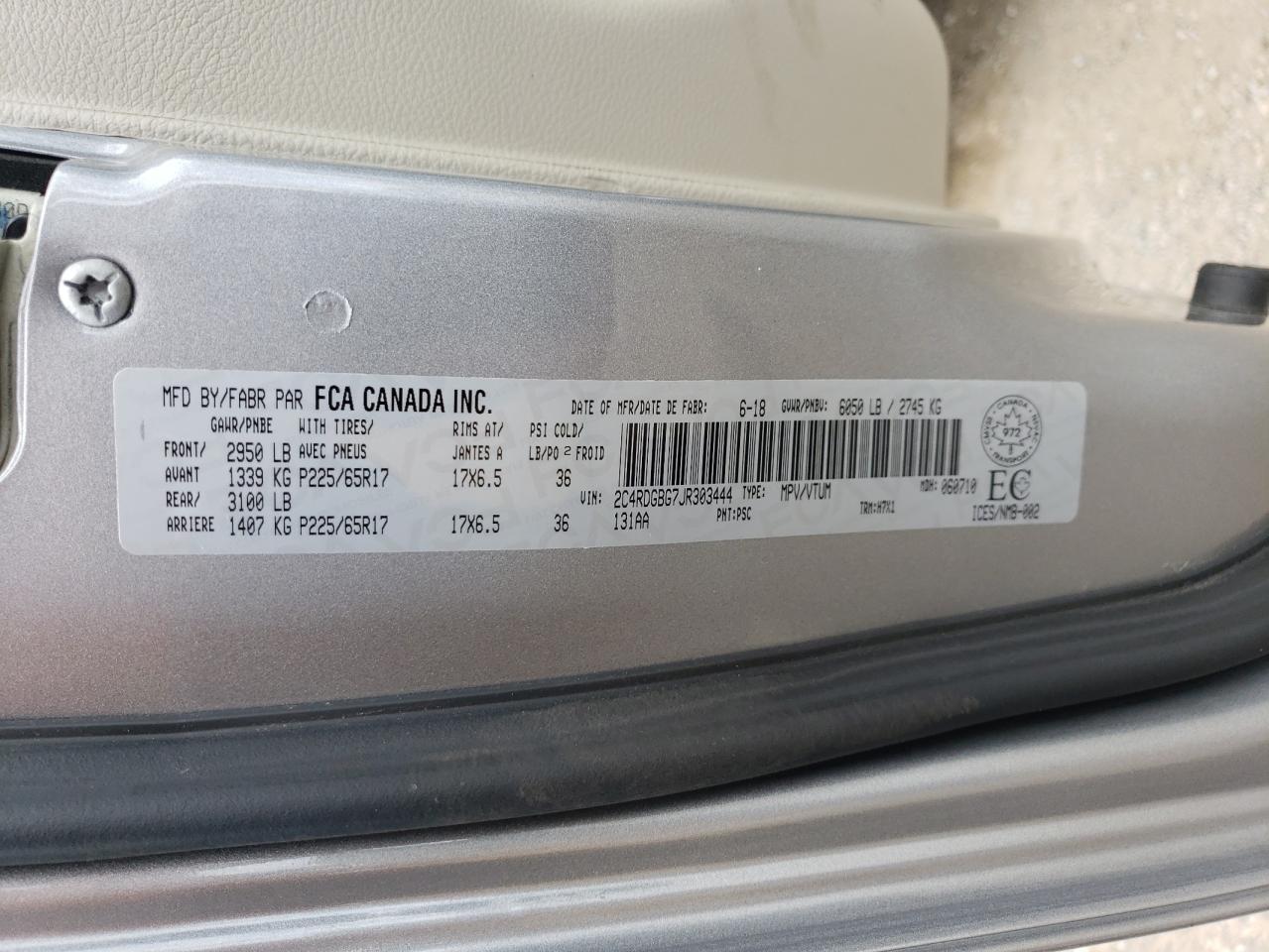 2018 Dodge Grand Caravan Se VIN: 2C4RDGBG7JR303444 Lot: 69966295