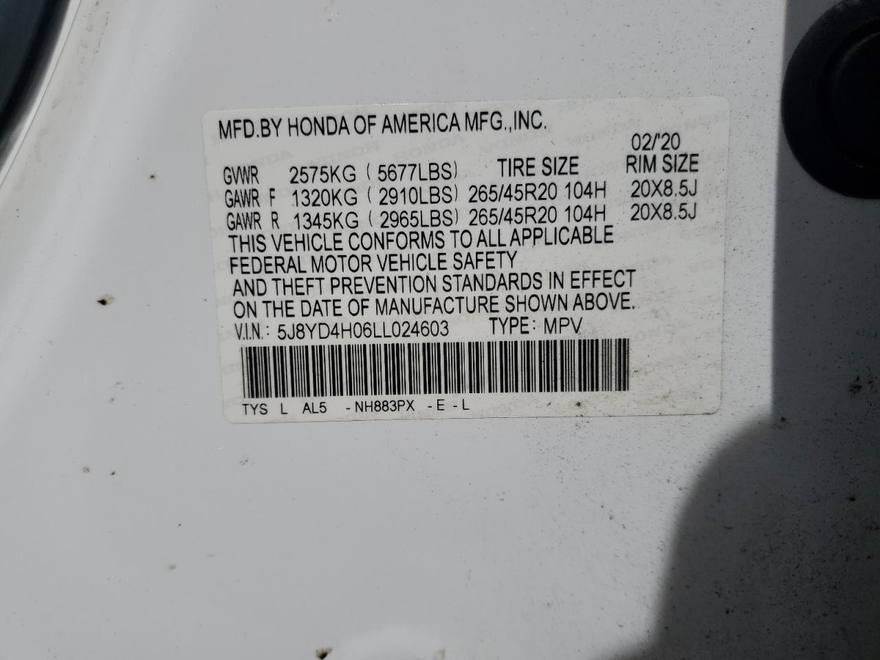 2020 Acura Mdx A-Spec VIN: 5J8YD4H06LL024603 Lot: 68696285