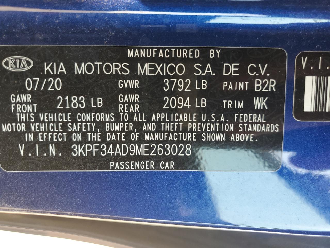 2021 Kia Forte Gt Line VIN: 3KPF34AD9ME263028 Lot: 68491495