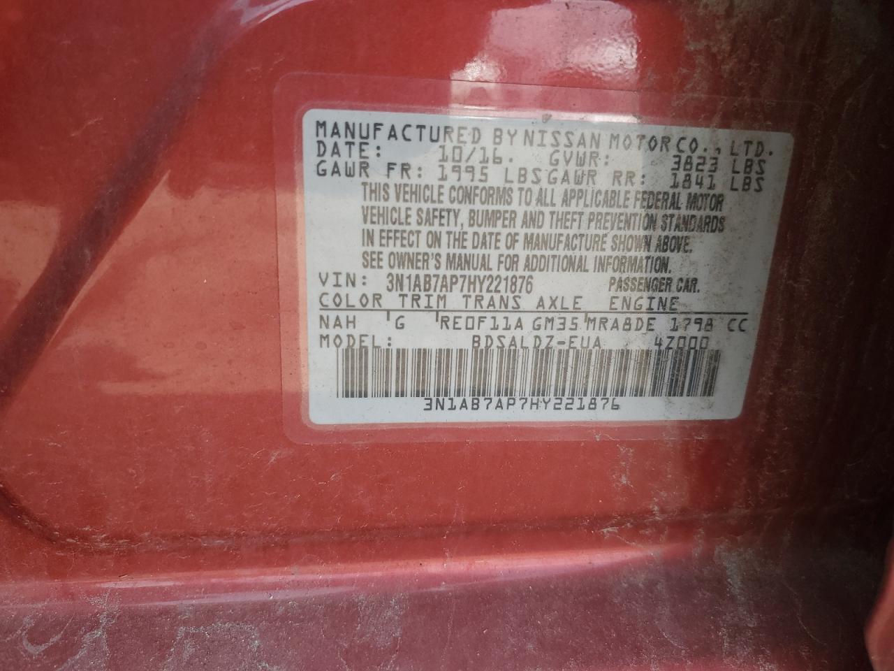 2017 Nissan Sentra S VIN: 3N1AB7AP7HY221876 Lot: 67460315