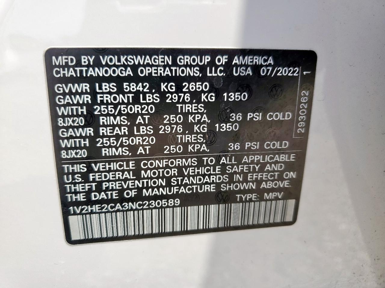 2022 Volkswagen Atlas Cross Sport Se VIN: 1V2HE2CA3NC230589 Lot: 69668835