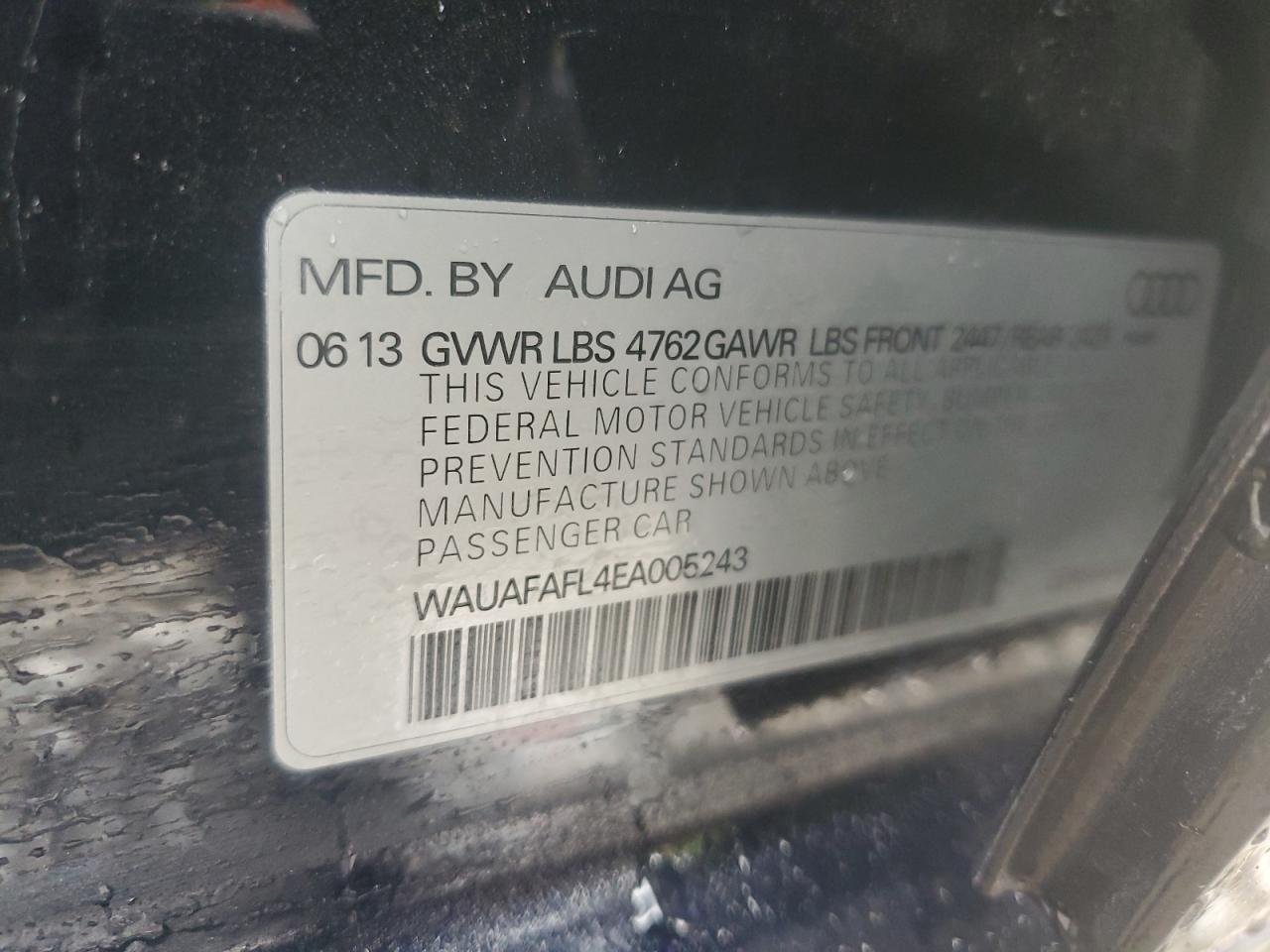 2014 Audi A4 Premium VIN: WAUAFAFL4EA005243 Lot: 70674335