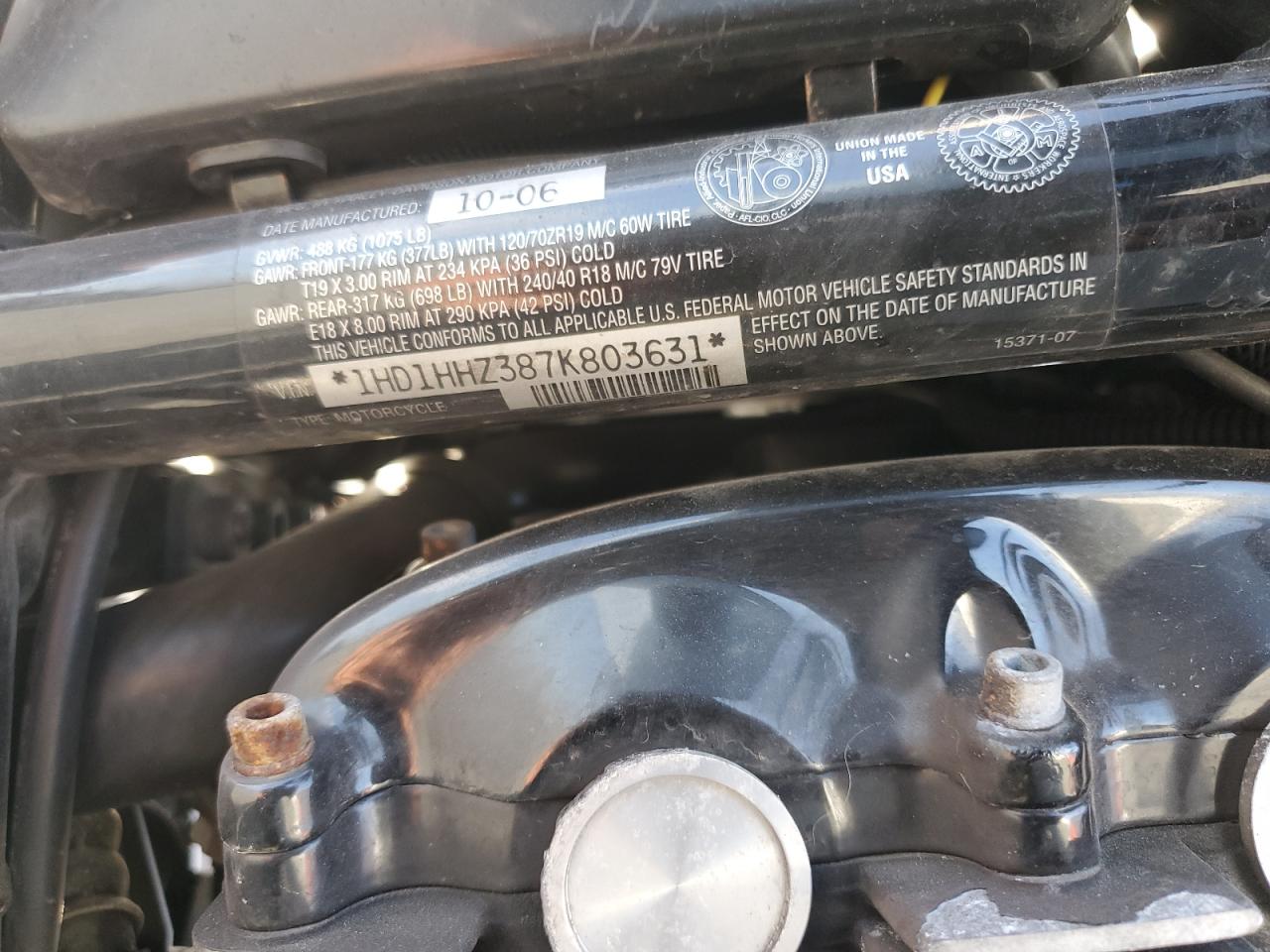 2007 Harley-Davidson Vrscdx VIN: 1HD1HHZ387K803631 Lot: 70332115