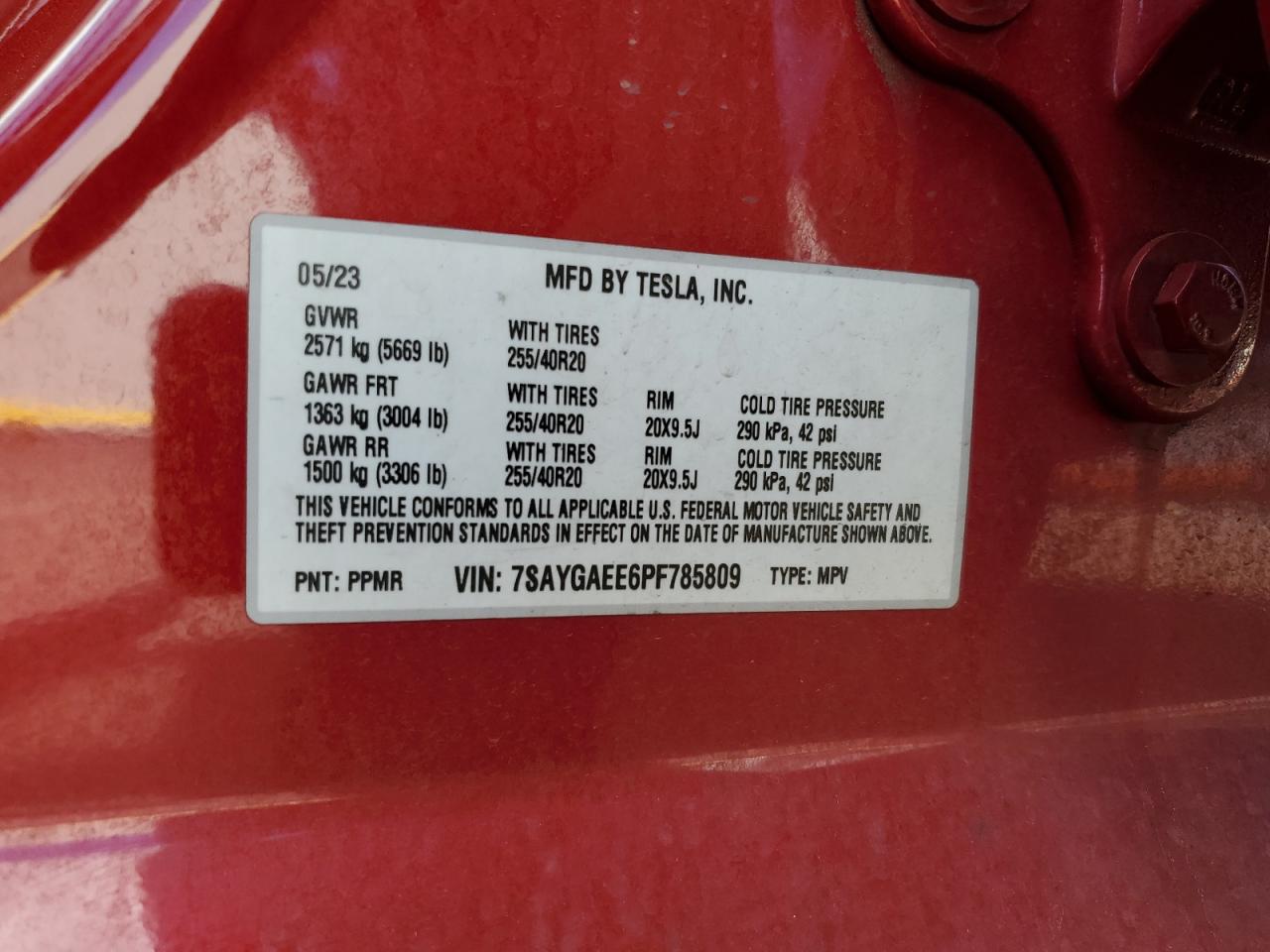 2023 Tesla Model Y VIN: 7SAYGAEE6PF785809 Lot: 68217675