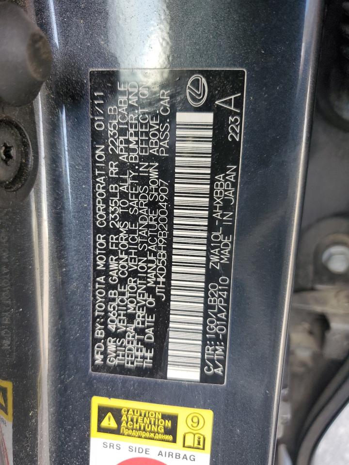 2011 Lexus Ct 200 VIN: JTHKD5BH9B2004907 Lot: 69736285