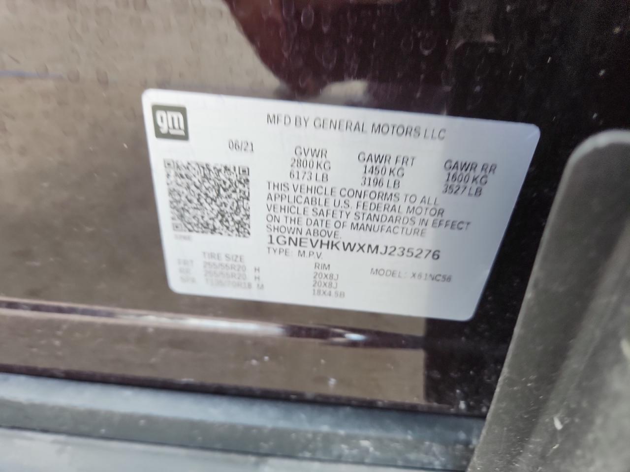 2021 Chevrolet Traverse Lt VIN: 1GNEVHKWXMJ235276 Lot: 69116235