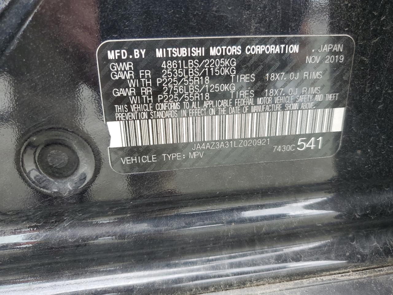 2020 Mitsubishi Outlander Se VIN: JA4AZ3A31LZ020921 Lot: 67187745