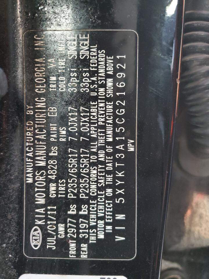 2012 Kia Sorento Base VIN: 5XYKT3A15CG216921 Lot: 66533855