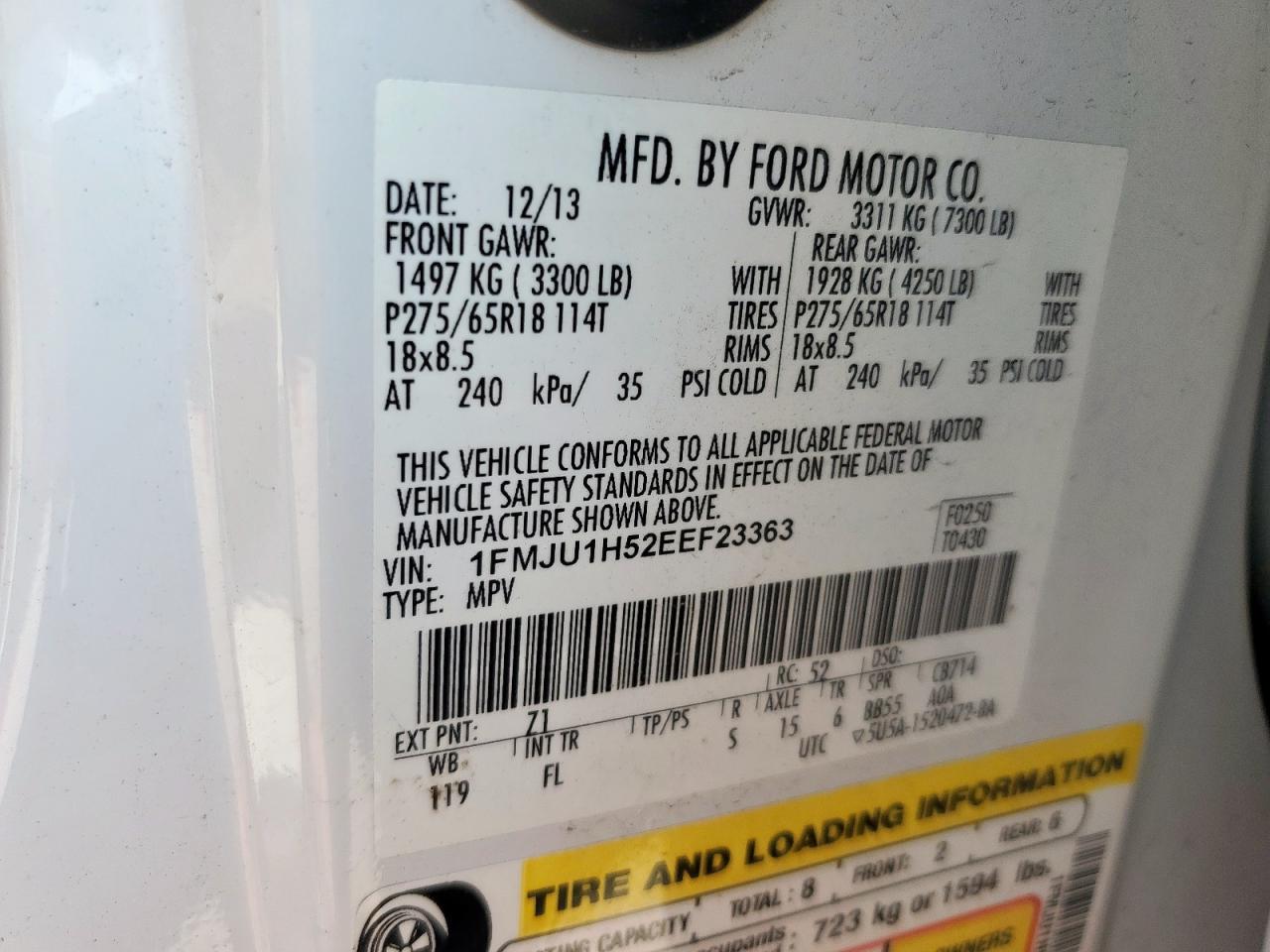 2014 Ford Expedition Xlt VIN: 1FMJU1H52EEF23363 Lot: 70093145